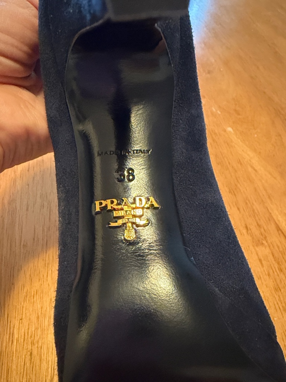 Prada Black Suede Pointed Pumps with Stitched Trim - Picture 5 of 7
